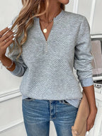 Sarah Express Women's Quarter Zip Textured Long Sleeve Sweatshirt