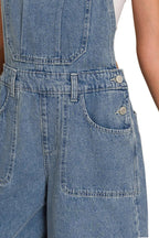 Sarah Express Women's Wide Leg Denim Overalls - Medium Wash Cotton for Casual & Weekend