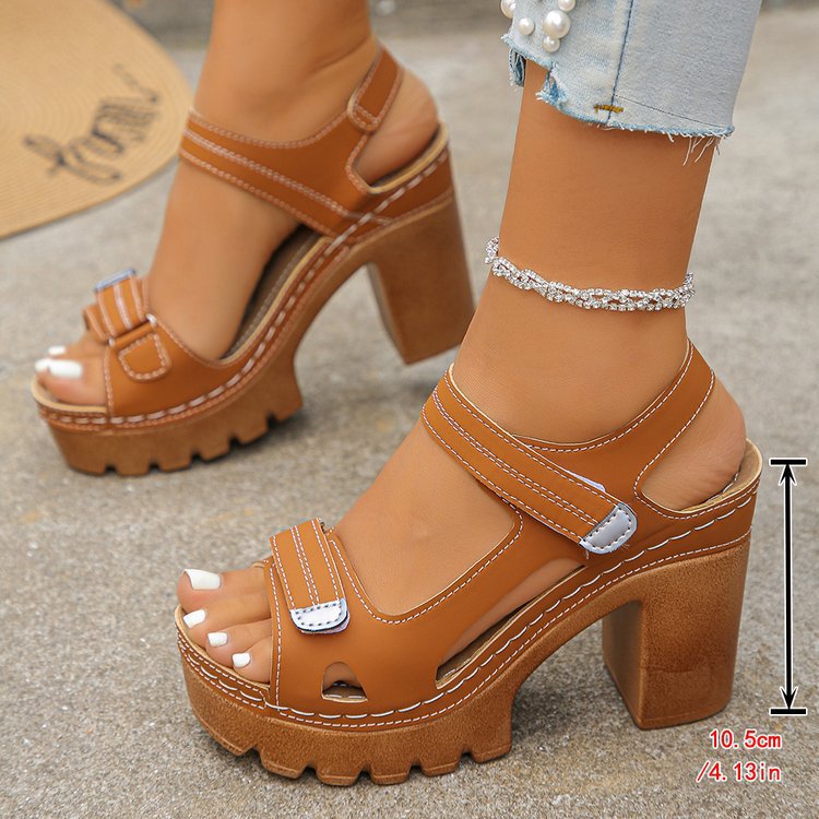 Sarah Express Women's Thick Sole High Heel Sandals | Single Strap Buckle Summer Shoes Orange