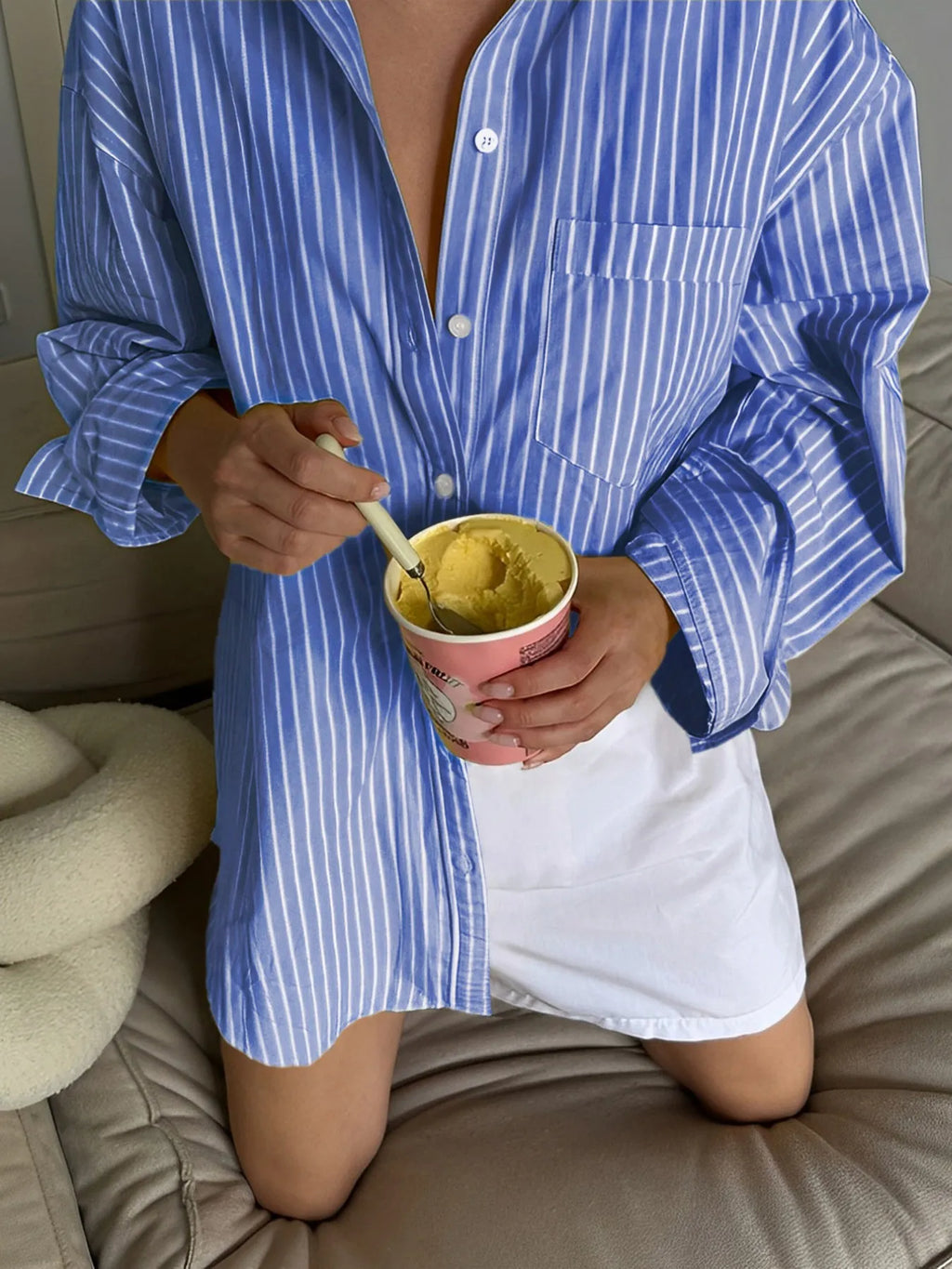 Sarah Express Women's Oversized Striped Button-Down Shirt