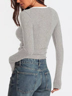 Sarah Express Women's Contrast Trim Long Sleeve Top