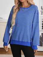Sarah Express Women's Exposed Seam Striped Contrast Sweatshirt