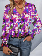 Sarah Express Women's Printed Button Up Long Sleeve Shirt Vivid Violet