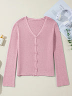 Sarah Express Women's Ribbed Knit Button Front V Neck Cardigan