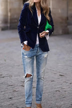 Sarah Express Women's One Button Blazer Lapel Collar Long Sleeve Lined Professional Work Jacket