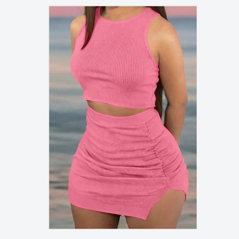 Women's Ribbed Crop Top and Bodycon Skirt Two Piece Set