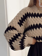 Sarah Express Women's Striped Round Neck Dropped Shoulder Sweater