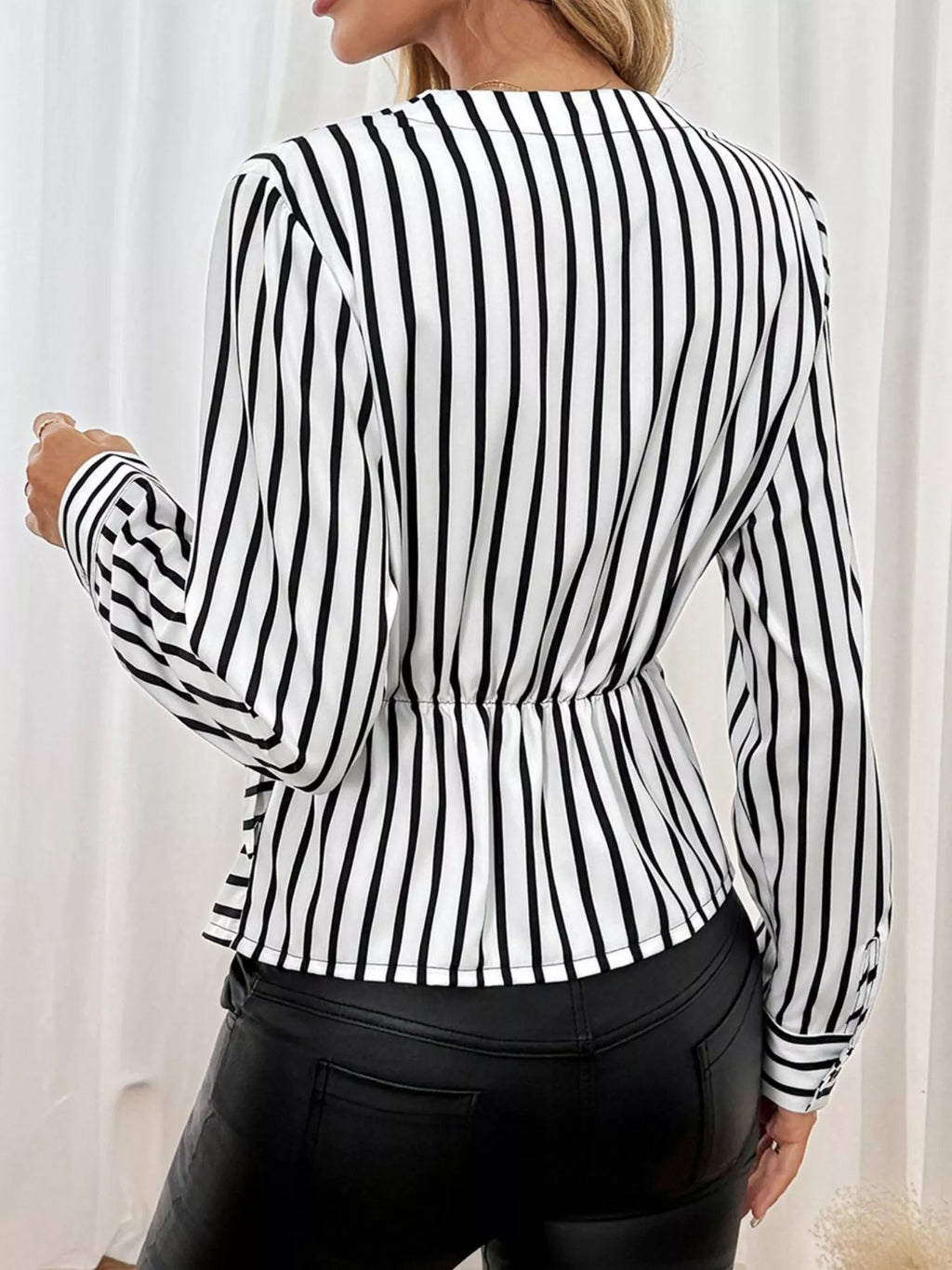 Sarah Express Women's Striped Color Block Surplice Shirt