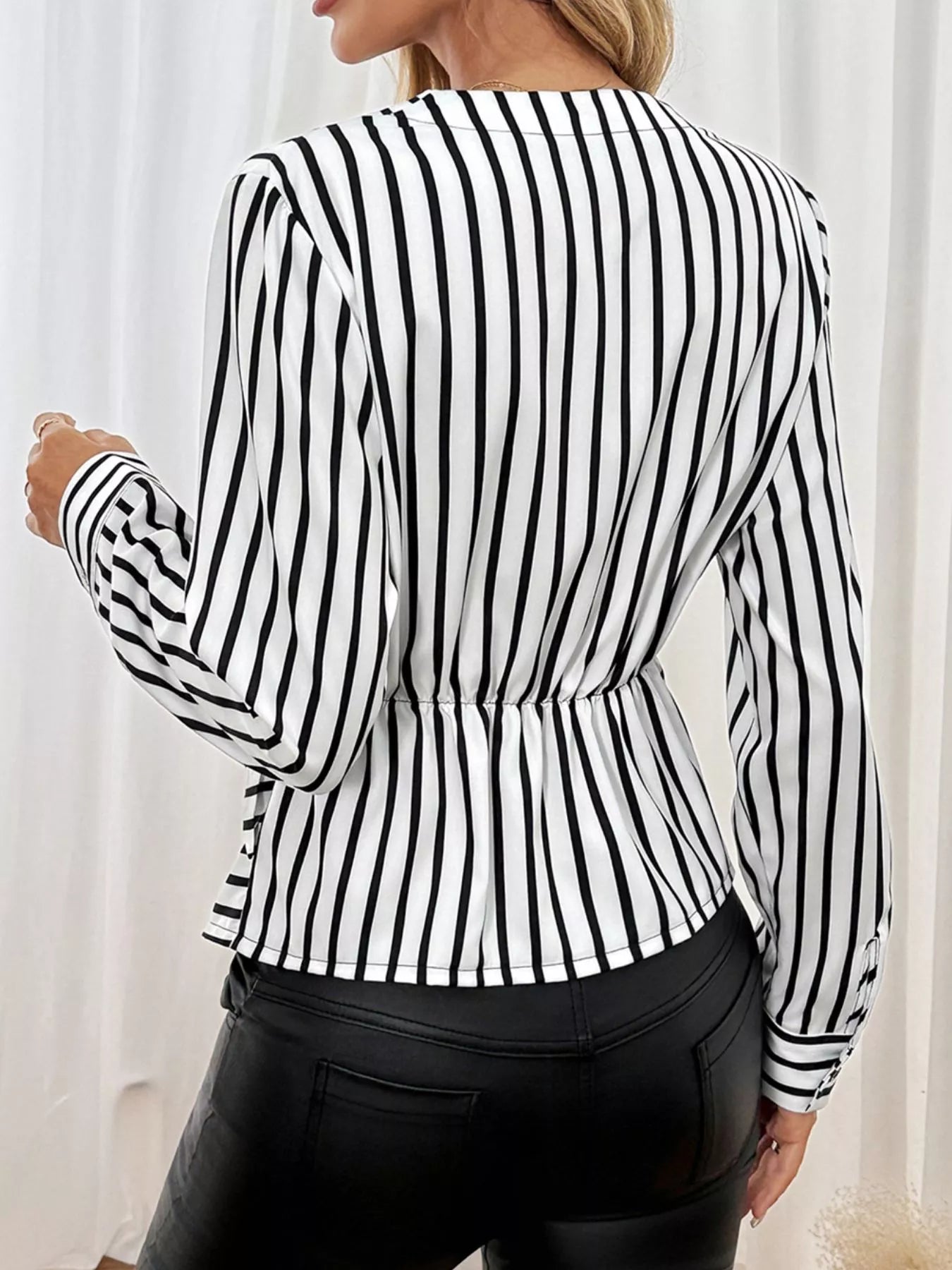 Sarah Express Women's Striped Color Block Surplice Shirt