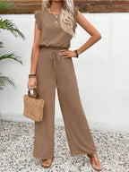 Sleeveless Vest Trousers Two Piece Set Lace Detail