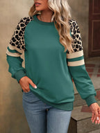 Sarah Express Women's Leopard Round Neck Raglan Sleeve Sweatshirt