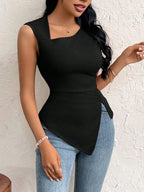 Sarah Express Women's Slit Asymmetrical Tank Top Black