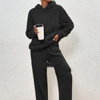 Women's Fleece-Lined Hooded Sweatshirt and Pants Two-Piece Cozy Lounge Set