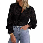 Women's Lace Button Front Shirt Long Sleeve Elegant Blouse