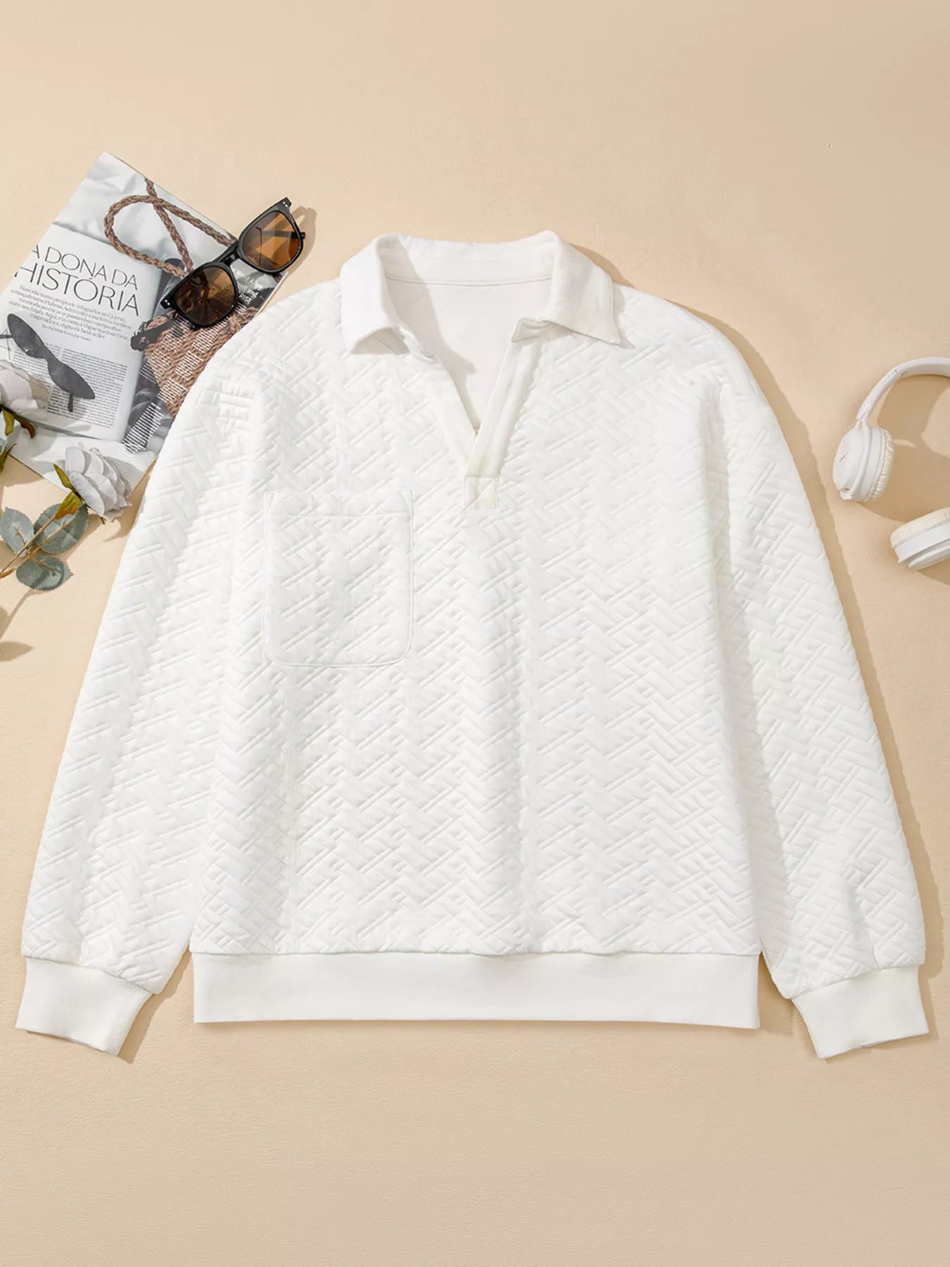 Sarah Express Women's Textured Johnny Collar Sweatshirt