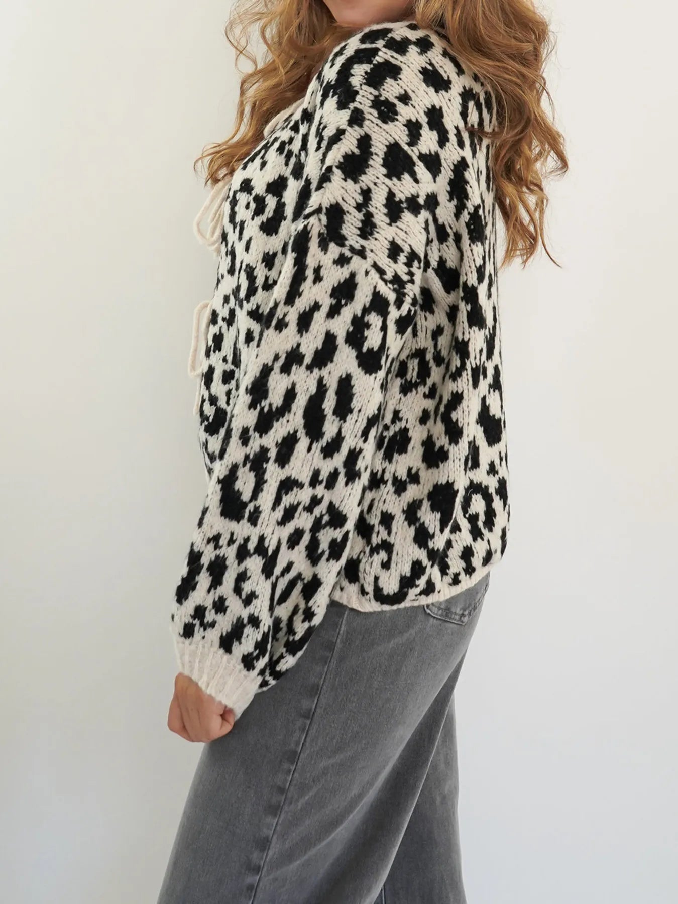 Sarah Express Women's Leopard Tie Front Cardigan
