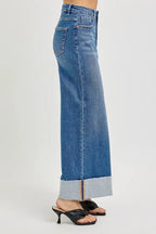 Sarah Express Women’s Plus Size Tummy Control High Rise Ankle Jeans with Wide Cuff
