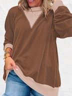 Sarah Express Women's Two-Tone Ribbed Knit Sweatshirt