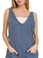 Sarah Express Women’s Baggy Denim Overall Jumpsuit with Pockets