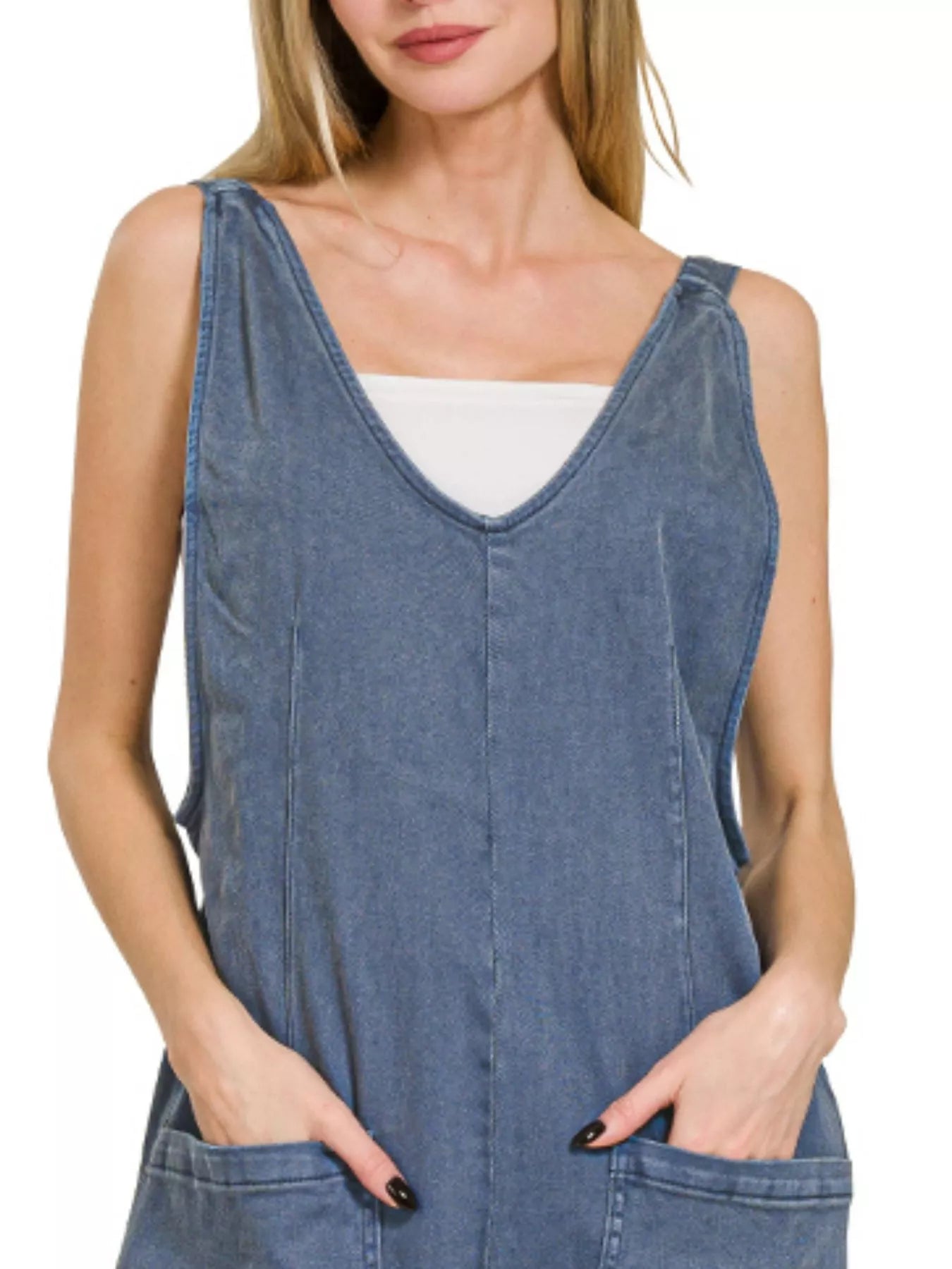 Sarah Express Women’s Baggy Denim Overall Jumpsuit with Pockets