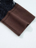 Sarah Express Women's Sheer Lace Patchwork Casual Long Sleeve Top