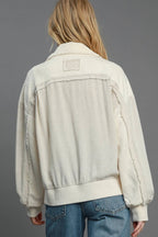 Sarah Express Women’s Linen Blend Jacquard Jacket with Two-Way Zipper