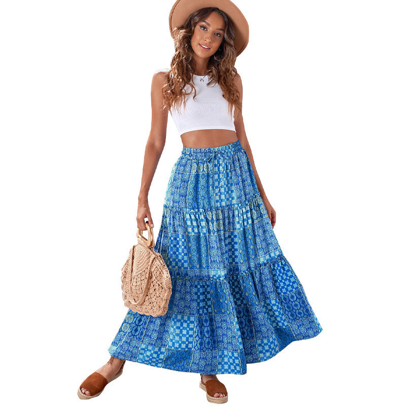 Women's High Waist Printed Maxi Dress Loose Fit Casual