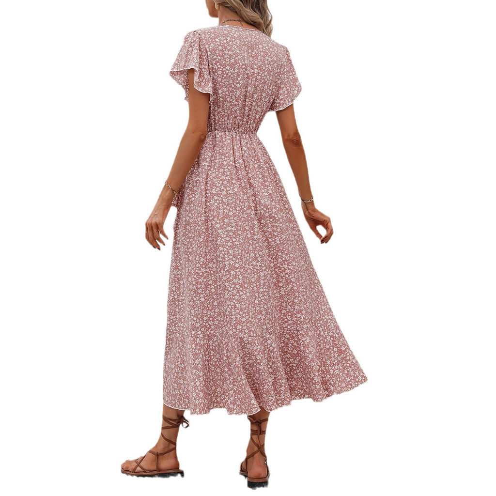 Floral Short Sleeve Fairy Dress Flowing Casual Summer Dress