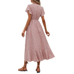 Floral Short Sleeve Fairy Dress Flowing Casual Summer Dress
