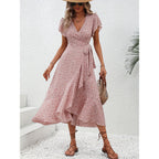 Floral Short Sleeve Fairy Dress Flowing Casual Summer Dress