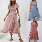 Floral Short Sleeve Fairy Dress Flowing Casual Summer Dress