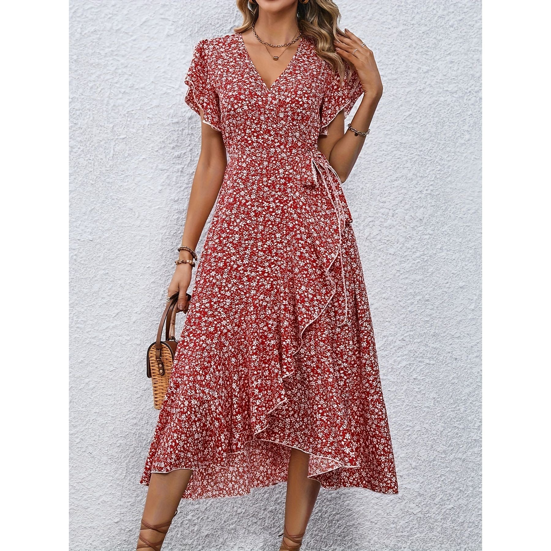 Floral Short Sleeve Fairy Dress Flowing Casual Summer Dress
