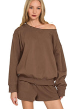 Fleece Boat Neck Sweatshirt and Shorts Set