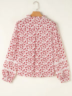 Sarah Express Women's Floral Button Down Long Sleeve Shirt - Ruffled Viscose Blouse