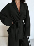 Sarah Express Women's Front Tied Shirt and Wide-Leg Pants Set