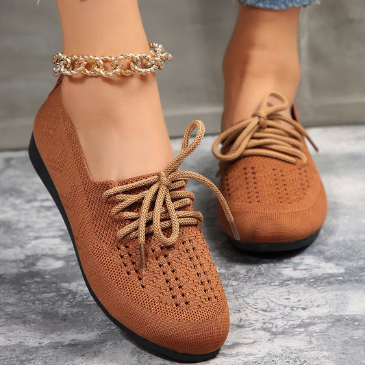 Sarah Express Women's Lace-Up Breathable Mesh Flats | Round-Toe Casual Flat Shoes