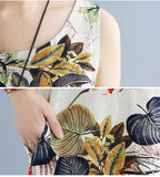 Women's Printed Cotton Linen Maxi Dress - Sleeveless Round Neck Bohemian Plus Size