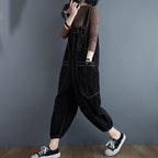 Women's Loose Fit Cotton Overalls Plus Size Relaxed Jumpsuit Korean Style Casual Pants