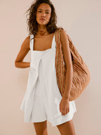 Women's Solid Color Romper - Wide Waist Jumpsuit Shorts with Micro Stretch