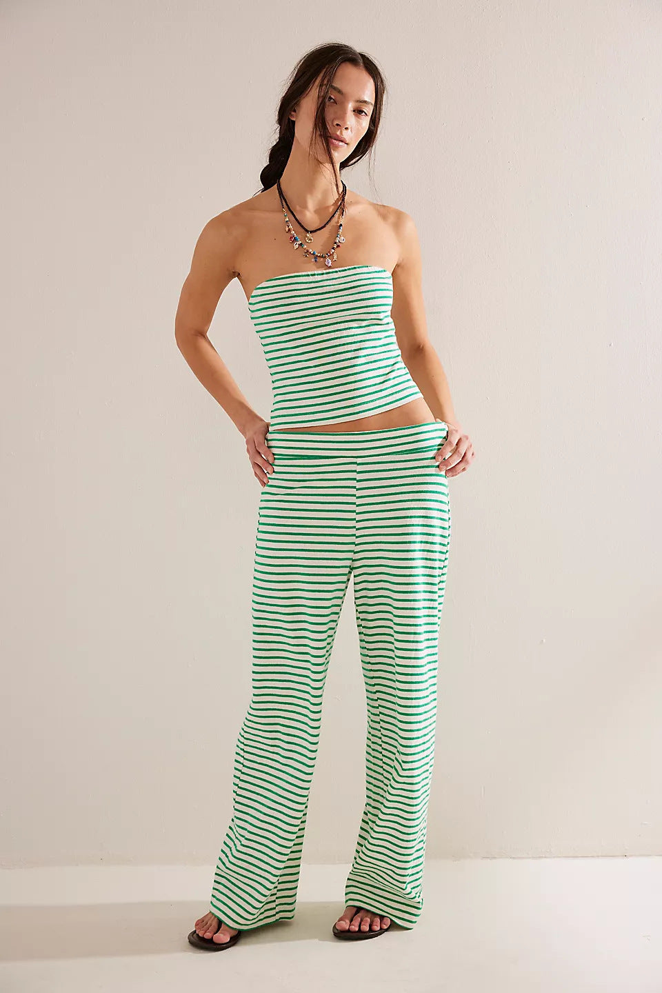 Striped Two-Piece Suit Set Sleeveless Top Trousers Women's Casual