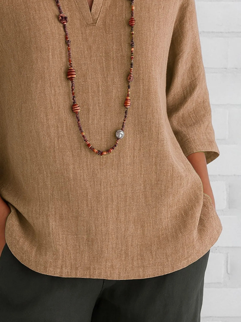 Sarah Express Women's Notched Three-Quarter Sleeve Blouse Plus Size