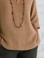 Sarah Express Women's Notched Three-Quarter Sleeve Blouse Plus Size