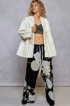 Sarah Express Women's Embroidered Patch Hooded Jacket with Lace Detail