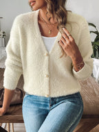 Sarah Express Women's Fuzzy Knit V-Neck Cardigan