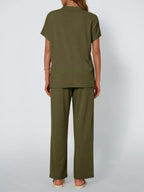 Sarah Express Women's Round Neck Short Sleeve Top and Pants Set - Plus Size