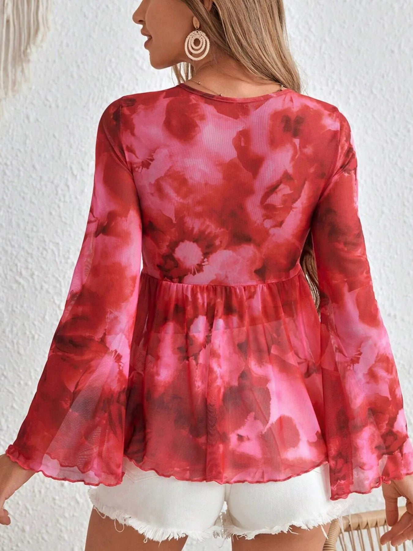 Sarah Express Women's Tie-Front Flare Sleeve Blouse