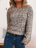 Sarah Express Women's Crochet Round Neck Dropped Shoulder Sweater