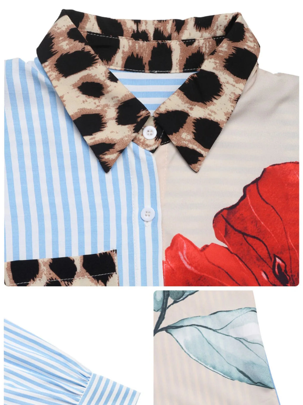 Sarah Express Women's Leopard Floral Striped Casual Button-Up Shirt