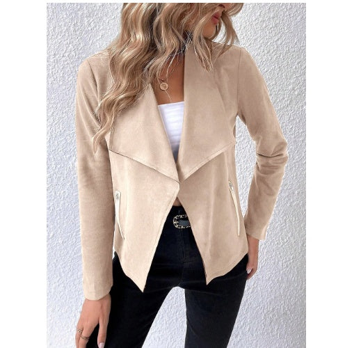 Women's Solid Color Suede Jacket Long Sleeve Button Front Coat