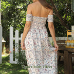Women's Off Shoulder Floral Maxi Dress Strapless Elegant Summer